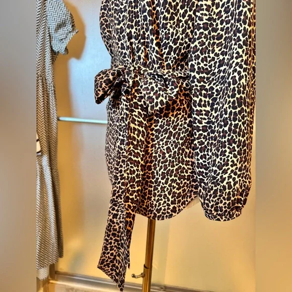 J. CREW Sara Drapey Wrap Brown & Black Leopard Print Blouse w Tie Bow - Picture 8 of 11